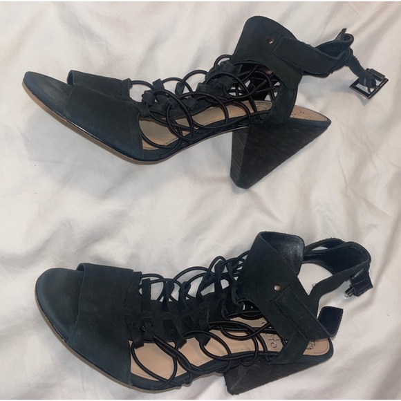 Vince Camuto Evel Caged Sandal Heel Black Suede 7.5 - Picture 6 of 10